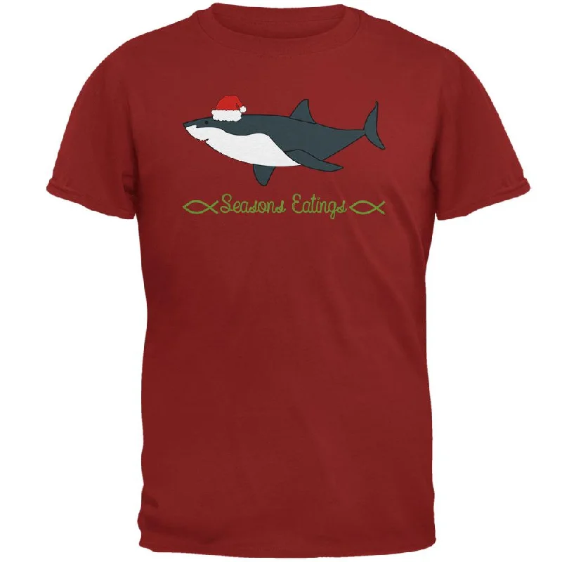 Christmas Shark Seasons Greetings Funny Pun Mens T ShirtBlended Fabric T-Shirts