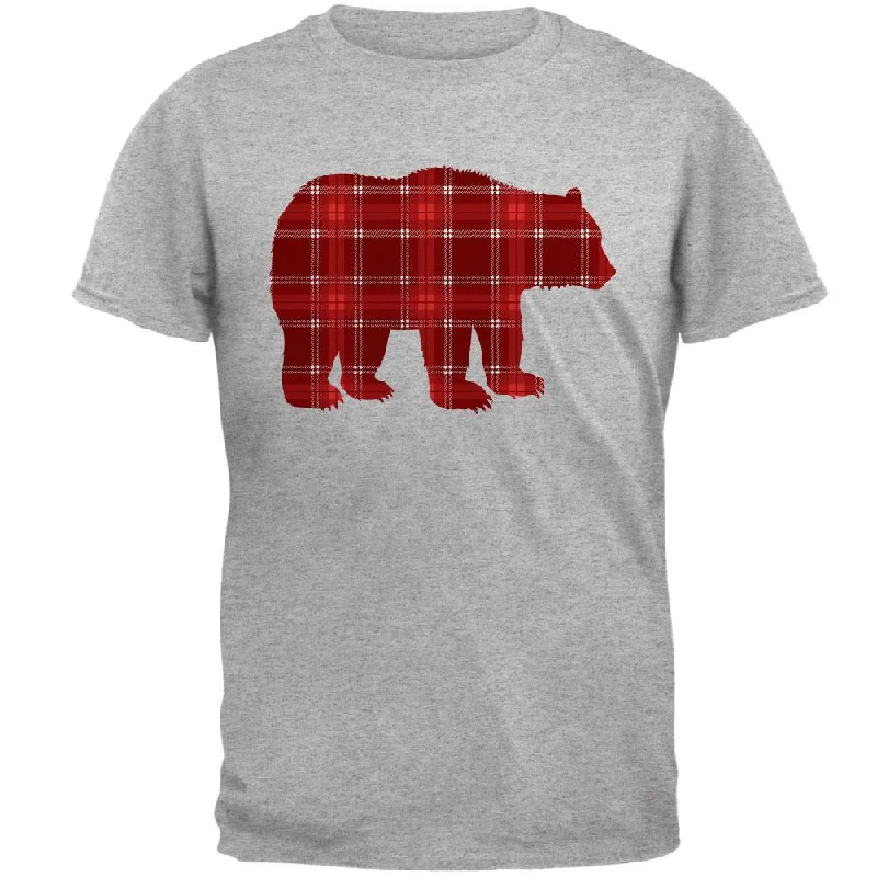 Autumn Plaid Bear Mens T ShirtEmbroidered T-Shirts