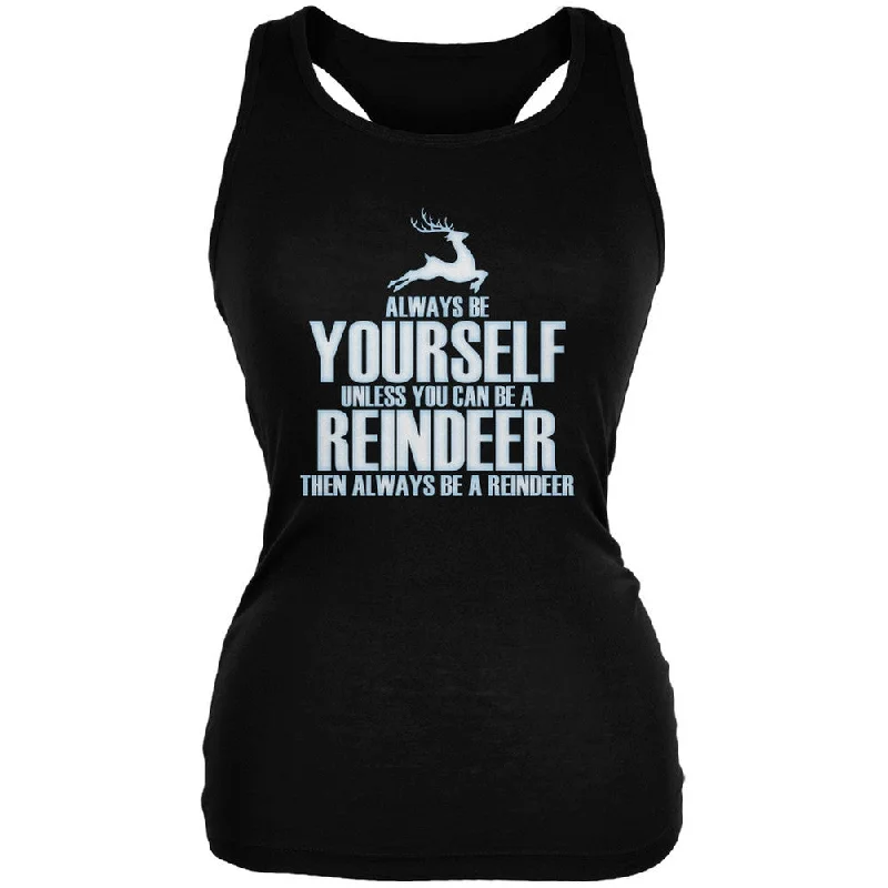 Christmas Always Be Yourself Reindeer Black Juniors Soft Tank TopTasseled T-Shirts