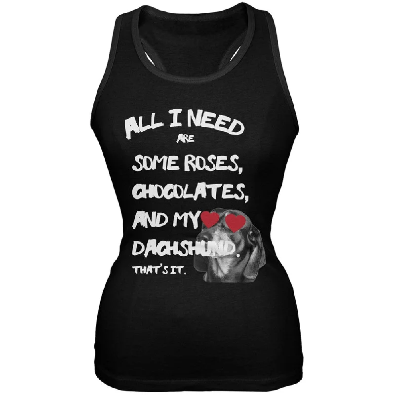 Valentine's Day - All I Need Is My Dachshund Black Soft Juniors Tank TopCasual T-Shirts