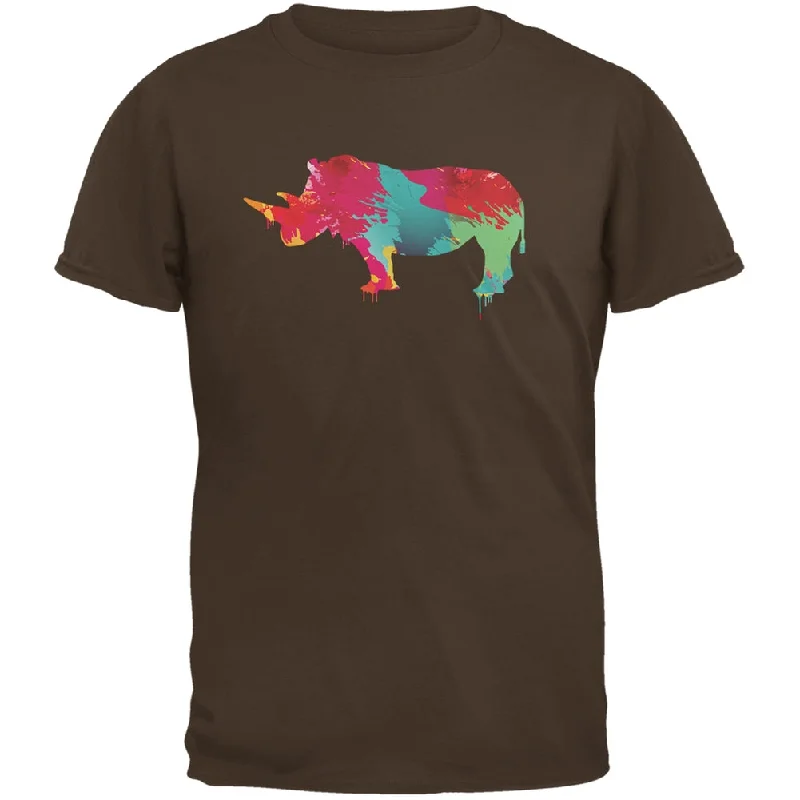 Splatter Rhino Brown Adult T-ShirtPlush T-Shirts