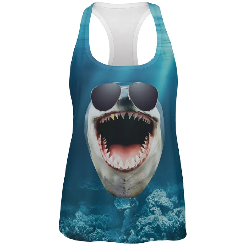 Big Goofy Shark Face All Over Womens Work Out Tank TopFitted T-Shirts