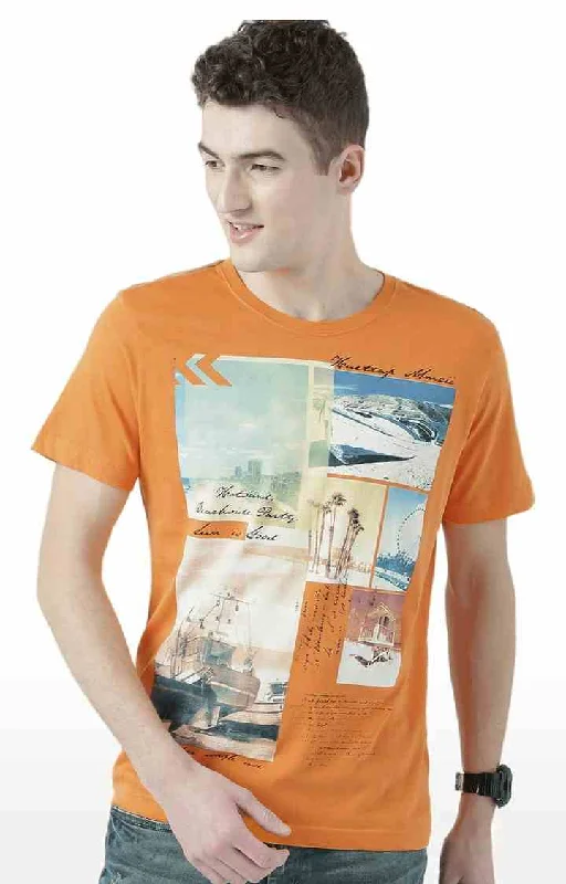 Huetrap Orange Mens Short Sleeve Graphic Printed Tshirt-HT17MKGRABZO00625Hunting Short Sleeve Tops