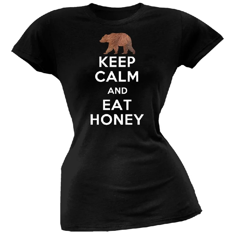 Keep Calm and Eat Honey Furry Bear Black Womens T-ShirtSlim Fit T-Shirts