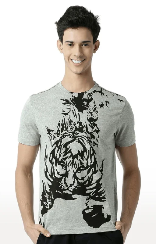 Huetrap Grey Mens Short Sleeve Graphic Printed Tshirt-HT13MKGRAGML00241Fitted Short Sleeve Tops