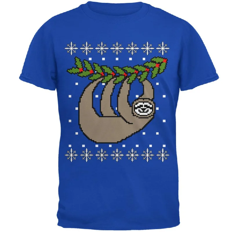 Big Hanging Sloth Ugly Christmas Sweater Mens Soft T ShirtEmbroidered T-Shirts