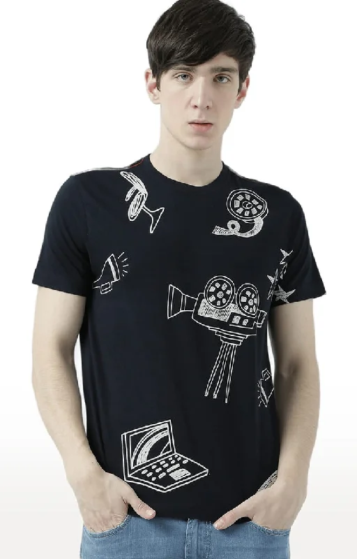 Huetrap Black Mens Short Sleeve Graphic Printed Tshirt-HT17MKGRABLK00769Punk Short Sleeve Tops