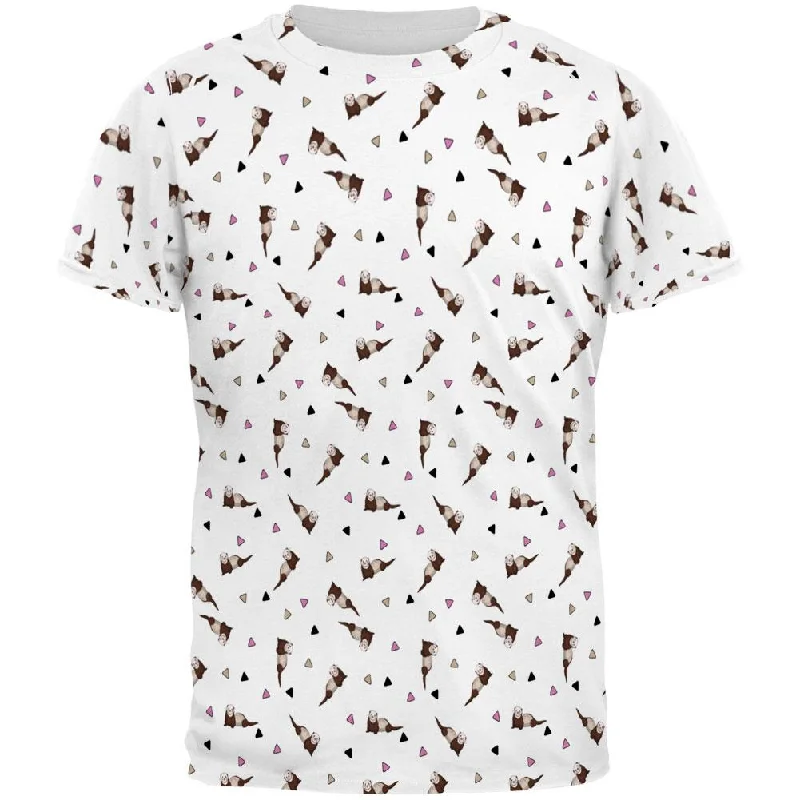 Retro Ferret Pattern All Over Mens T ShirtZippered T-Shirts