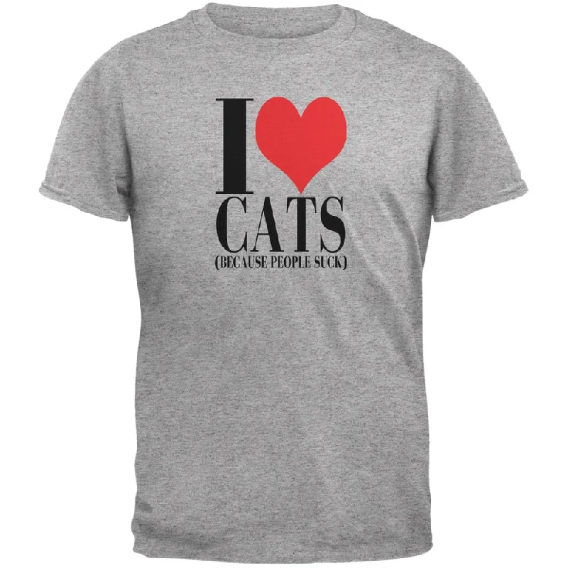 Love Cats People Suck Heather Grey Adult T-ShirtWaterproof T-Shirts