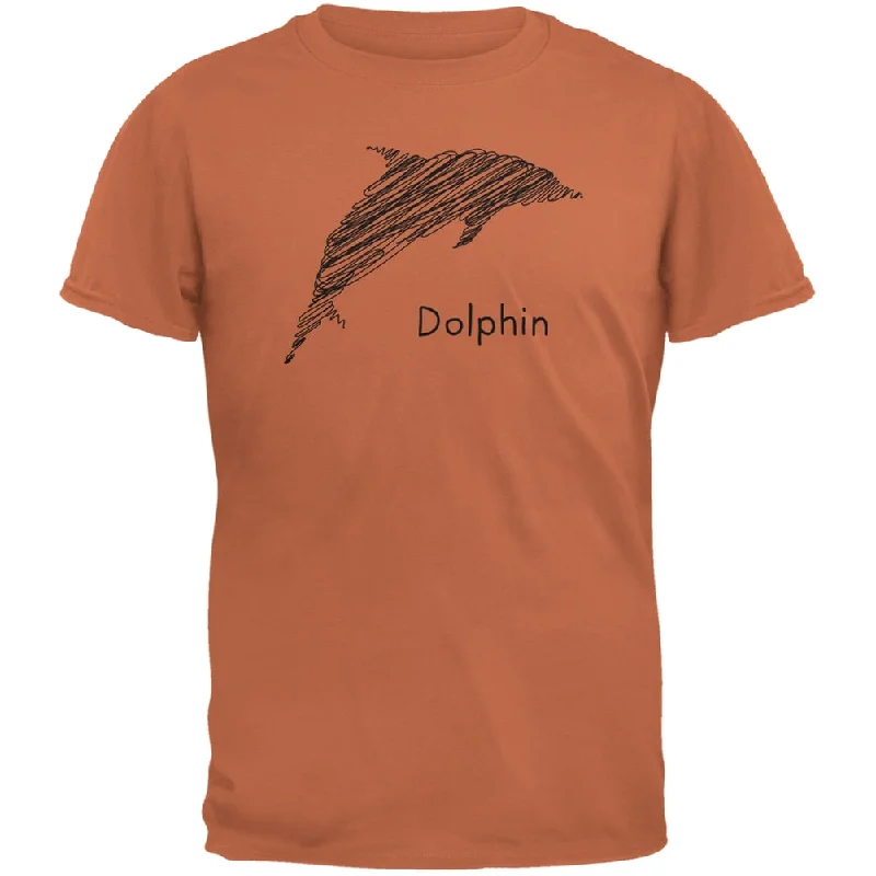 Dolphin Scribble Drawing Texas Orange Adult T-ShirtFrench Terry T-Shirts