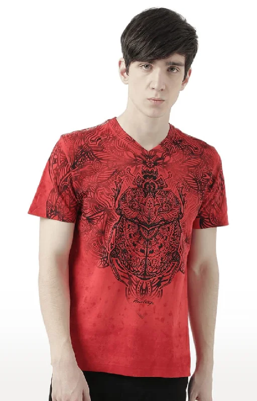 Huetrap Red Mens Short Sleeve Graphic Printed Tshirt-HT17MKGRARED00526Relaxed Fit Short Sleeve Tops