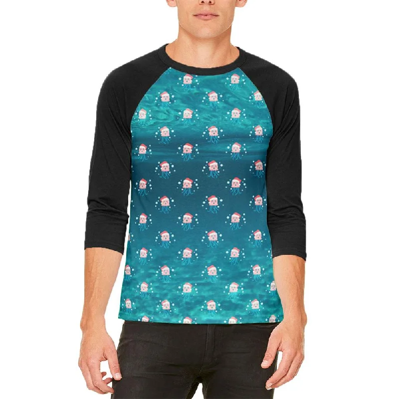 Christmas Caroling Jellyfish Pattern Mens Raglan T ShirtCrewneck T-Shirts