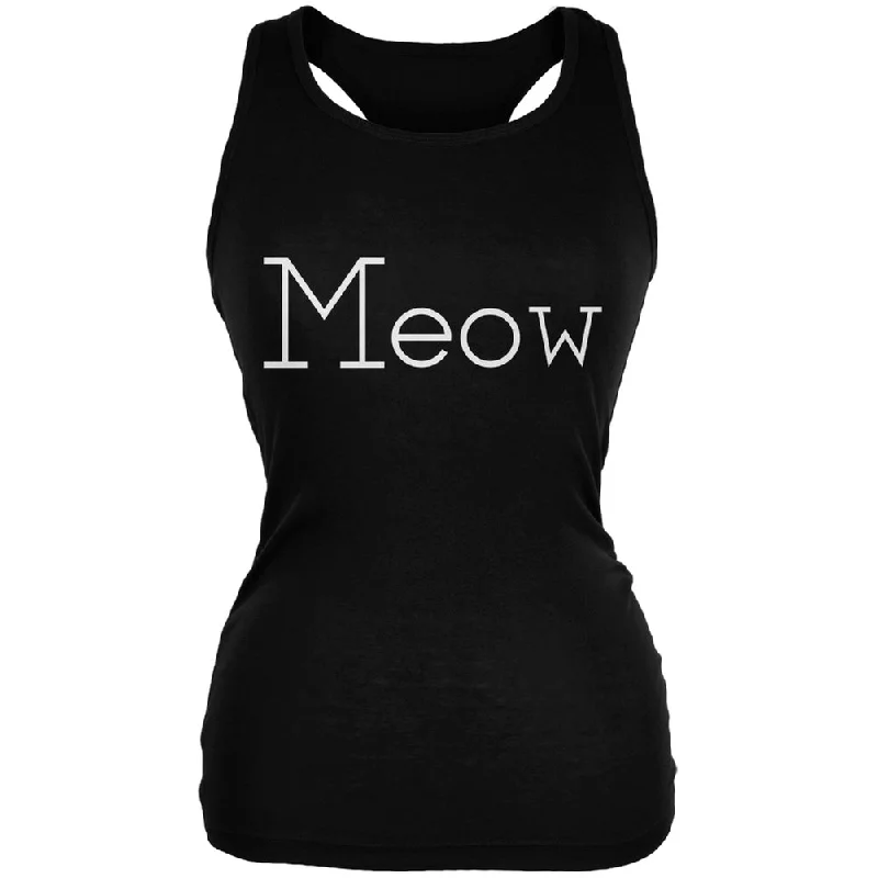 Meow Black Juniors Soft Tank TopRuffled T-Shirts