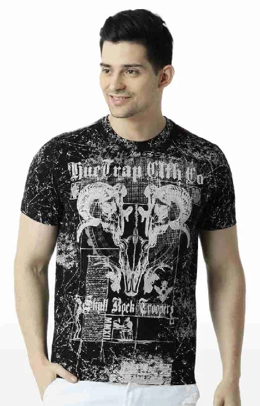 Huetrap Black Mens Short Sleeve Graphic Printed Tshirt-HT16MKGRABLK00439UV-Protection Short Sleeve Tops