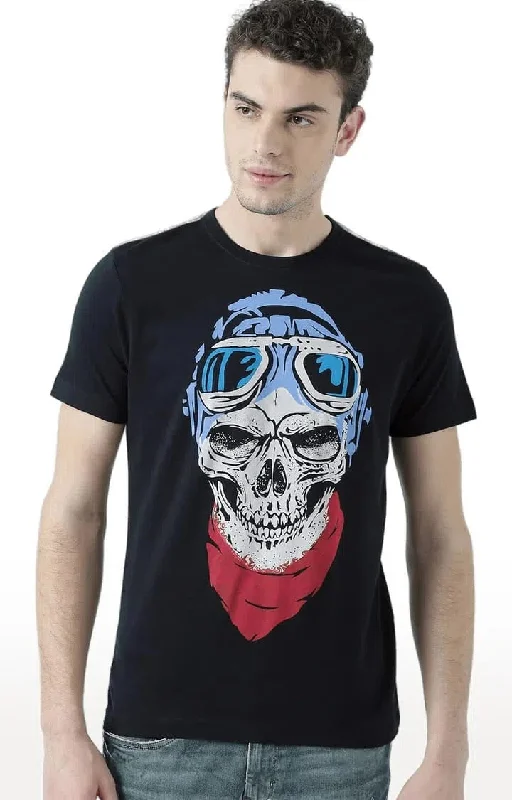 Huetrap Black Mens Short Sleeve Graphic Printed Tshirt-HT17MKGRABLK00662Blended Fabric Short Sleeve Tops