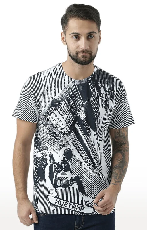 Huetrap White Mens Short Sleeve Graphic Printed Tshirt-HT18MKGRAWHT00276Silk Short Sleeve Tops