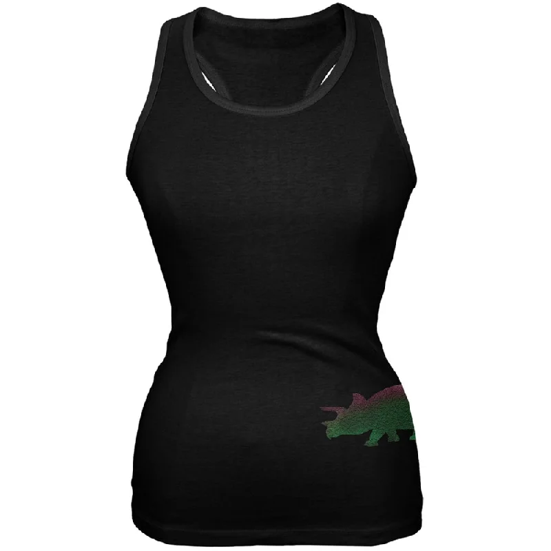 Triceratops Dinosaur Distressed Black Juniors Soft Tank TopQuick-Dry T-Shirts