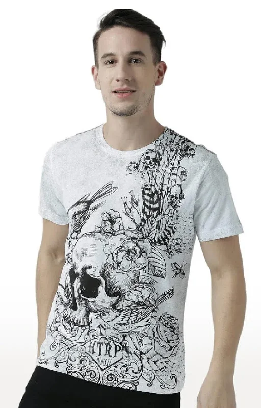 Huetrap White Mens Short Sleeve Graphic Printed Tshirt-HT17MKGRAWHT01080Printed Short Sleeve Tops