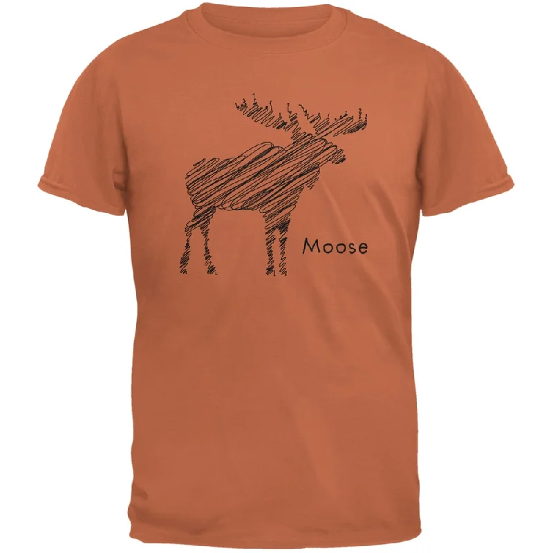 Moose Scribble Drawing Texas Orange Adult T-ShirtThermal T-Shirts