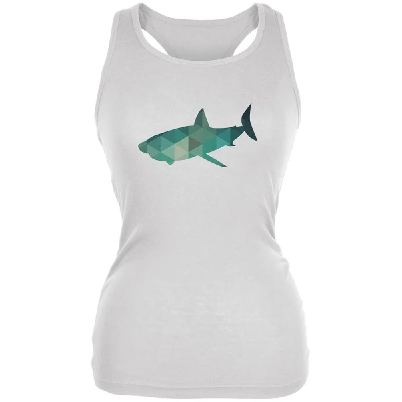 Shark Geometric White Juniors Soft Tank TopHigh-Fashion T-Shirts