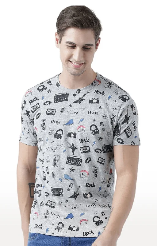 Huetrap Grey Mens Short Sleeve Graphic Printed Tshirt-HT17MKGRAGML00648Quick-Dry Short Sleeve Tops