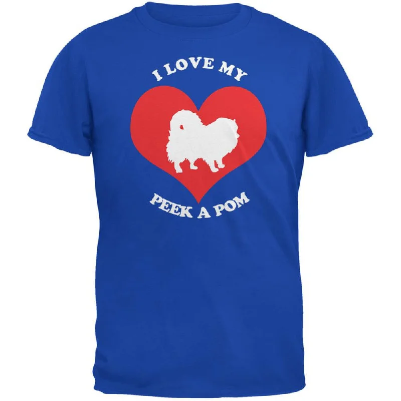 Valentines I Love My Peek A Pom Royal Adult T-ShirtLinen T-Shirts