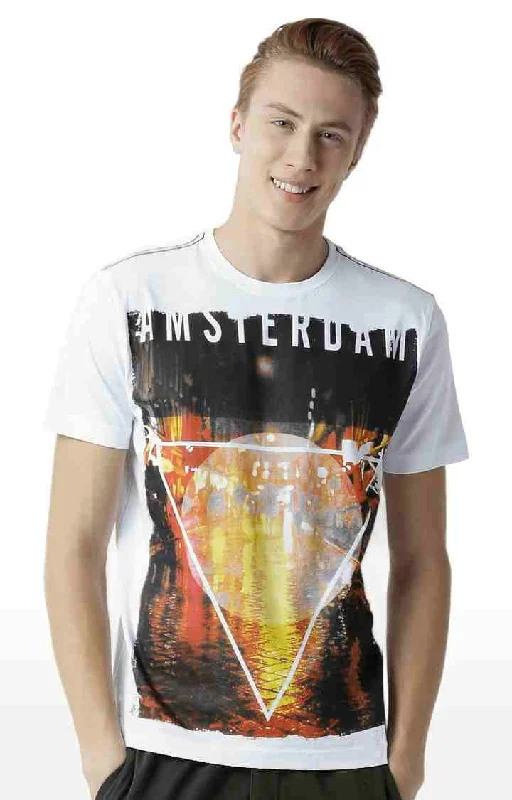 Huetrap White Mens Short Sleeve Graphic Printed Tshirt-HT13MKGRAWHT00066Longline Short Sleeve Tops