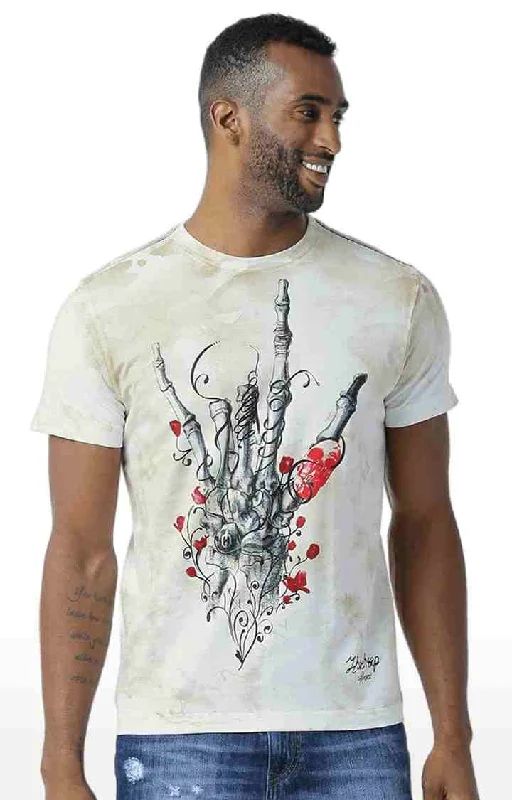 Huetrap White Mens Short Sleeve Graphic Printed Tshirt-HT15MKGRAOFW00052Slim Fit Short Sleeve Tops