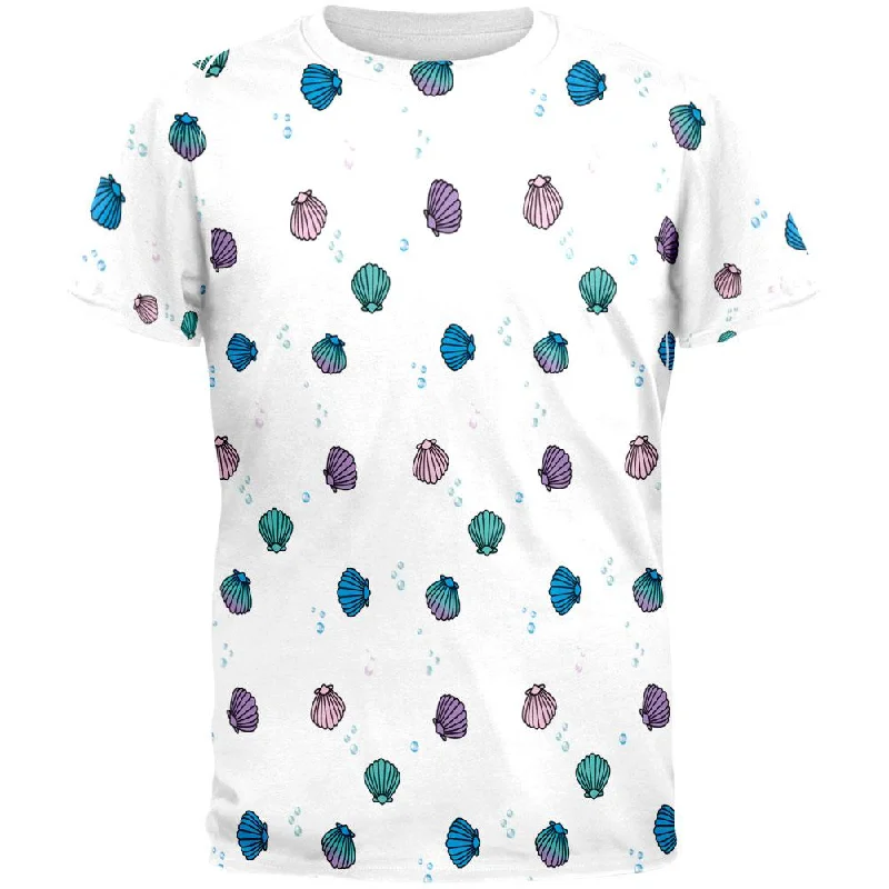 Mermaid Shells Bubbles Pattern White All Over Mens T ShirtStudded T-Shirts