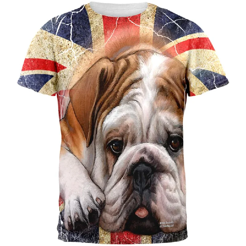 English Bulldog Union Jack Flag Live Forever All Over Mens T ShirtRunning T-Shirts