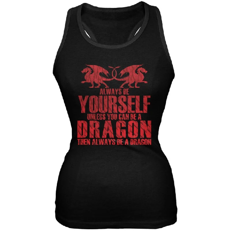 Always Be Yourself Dragon Black Juniors Soft Tank TopOff-Shoulder T-Shirts