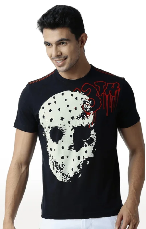 Huetrap Black Mens Short Sleeve Graphic Printed Tshirt-HT13MKGRABLK00327Printed Short Sleeve Tops