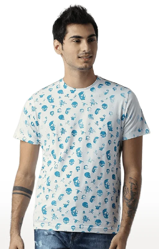 Huetrap White Mens Short Sleeve Graphic Printed Tshirt-HT15MKGRAOFW00067Embroidered Short Sleeve Tops