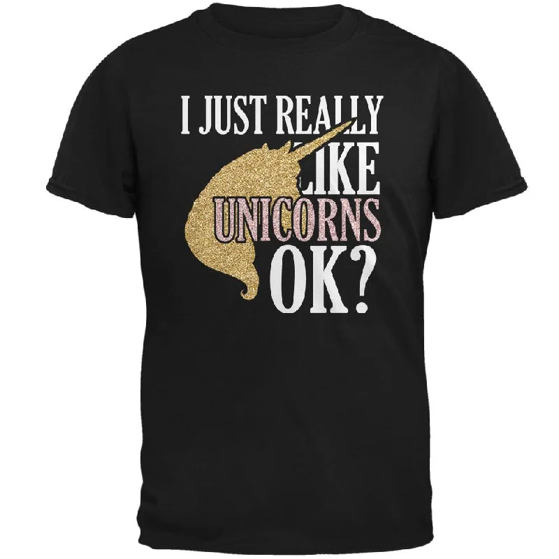 I Just Really Like Unicorns Ok Faux Glitter Mens T ShirtZippered T-Shirts