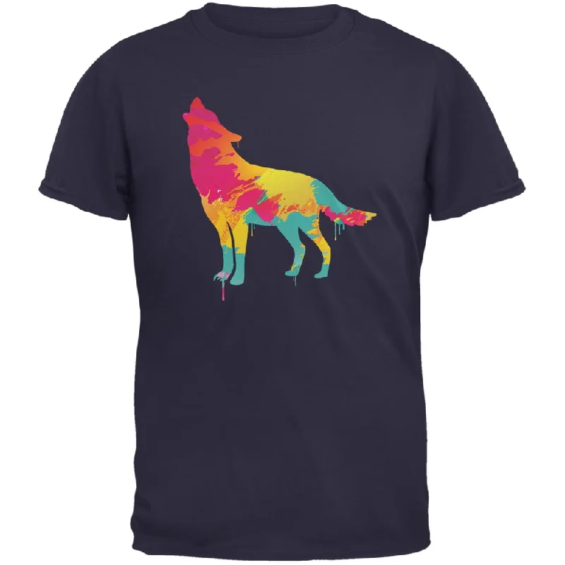 Splatter Wolf Navy Adult T-ShirtMetallic T-Shirts