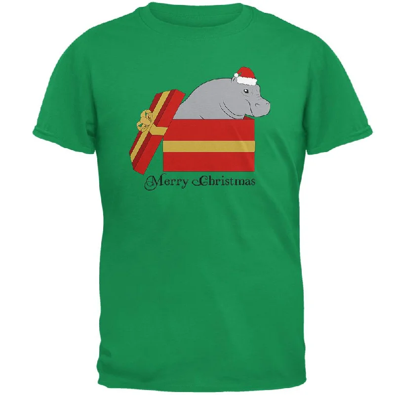 Merry Christmas Hippo Hippopotamus Cute Mens T ShirtFrench Terry T-Shirts