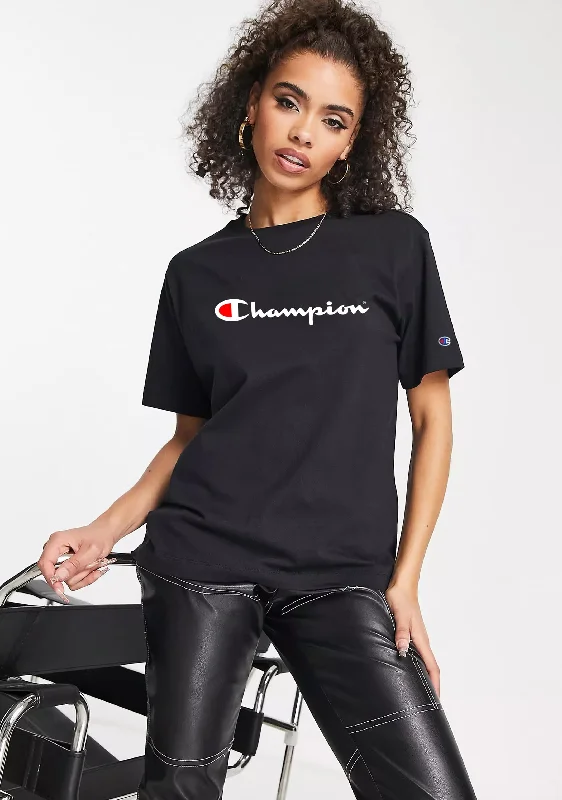 Champion Women's Script Short Sleeve Tee BlackStreetwear Short Sleeve Tops