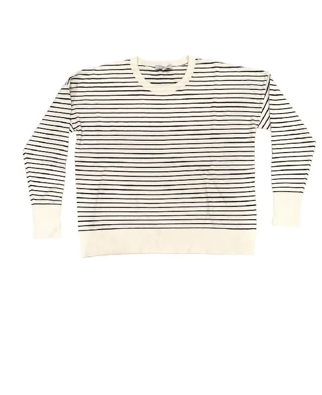 CrewneckartisanFleece Short Sleeve TopsWomen's Boxy Stripe Crew Sweater In Black/white