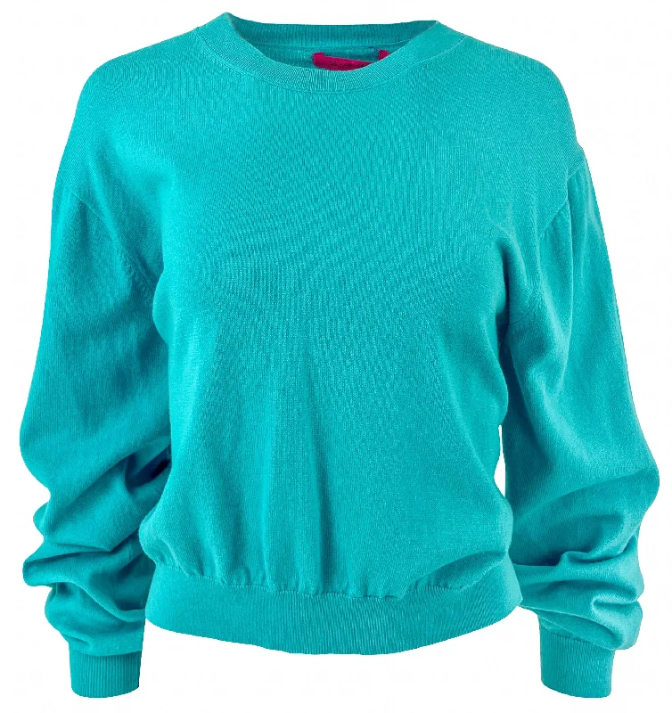 CrewneckoutfitBand Merch Short Sleeve TopsThe Elder Statesman Nova Crew Sweater in Aquamarine