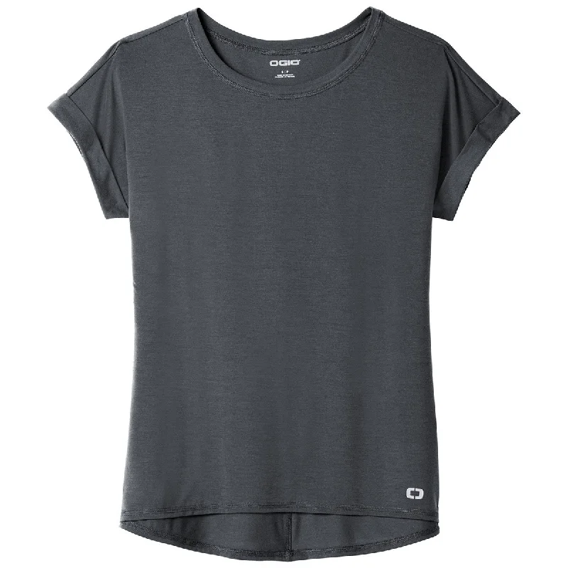 OGIO Women's Diesel Grey Luuma Cuffed Short SleeveCropped Short Sleeve Tops