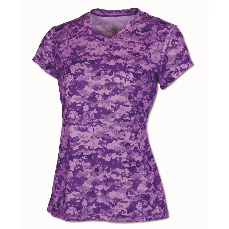 BAW Women's Purple Xtreme Tek Digital Camo Short Sleeve ShirtBoat Neck Short Sleeve Tops