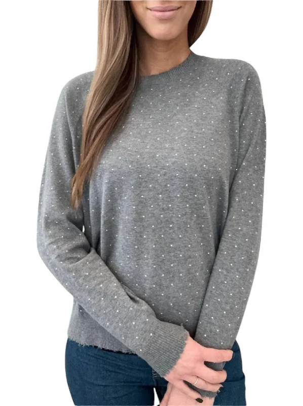 CrewnecksmartUV-Protection Short Sleeve TopsFrayed Edge Crew With Studs Sweater In Grey