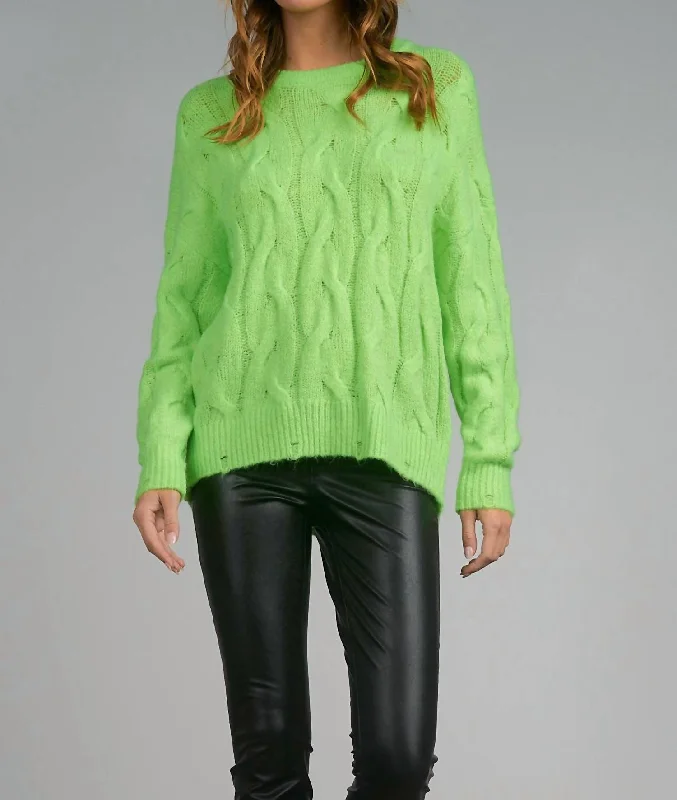 CrewnecktraditionsFormal Short Sleeve TopsCrew Neck Cable Sweater In Lime