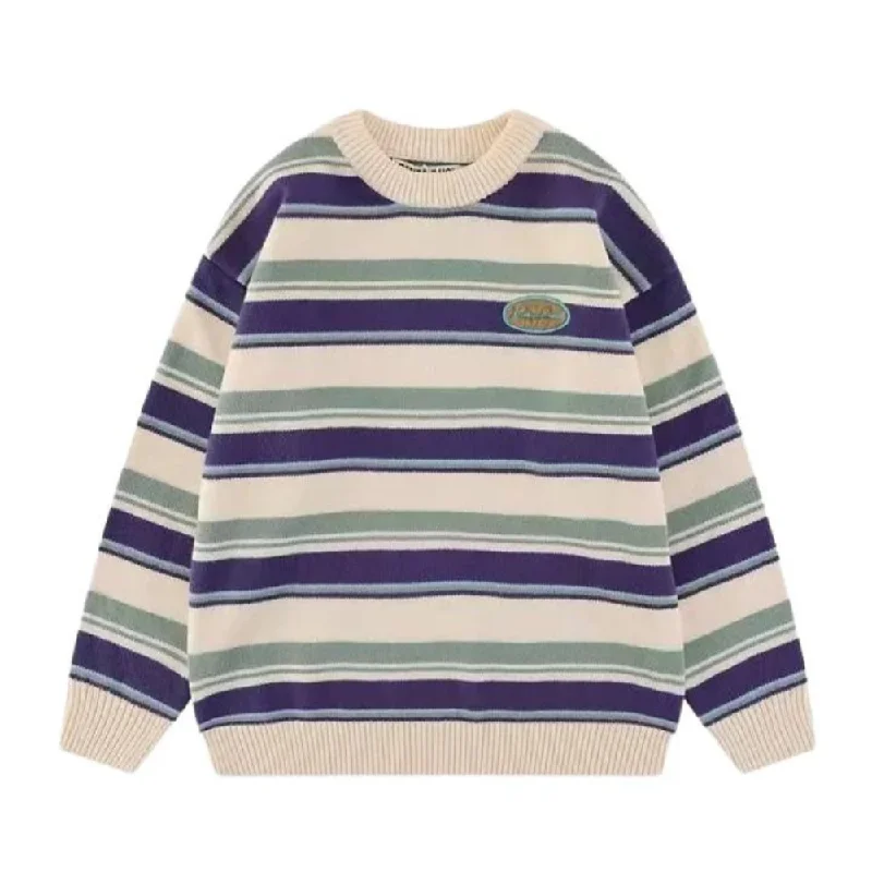 CrewneckidentityTravel Short Sleeve TopsStriped Crew Neck Sweater