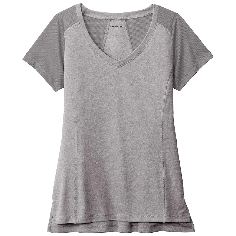 Sport-Tek Women's Light Grey Heather/Light Grey Endeavor Short Sleeve TeeEmbroidered Short Sleeve Tops