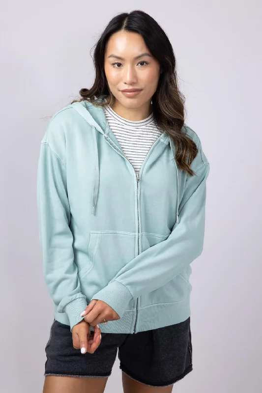 Collaborative SweatshirtsC&C California Mercy Longline Sunwashed Beach Terry Hoodie Jacket for Women in Blue | 89B02854-BLUE