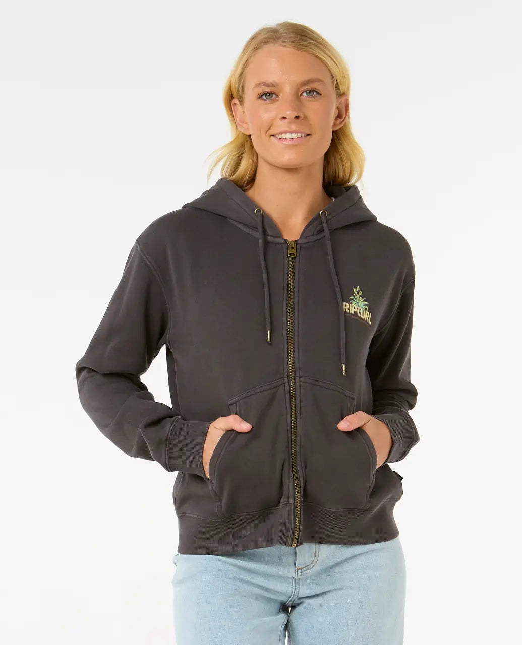 Metallic HoodiesLa Paloma Relaxed Zip Thru Hoodie in Washed Black