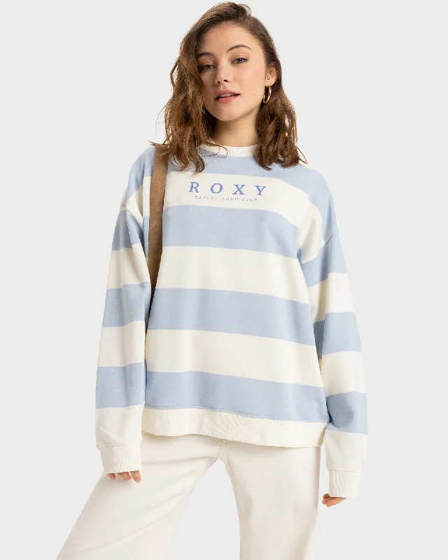 Studded SweatshirtsWomens Strictly Stripes Oversizedd Crew Neck