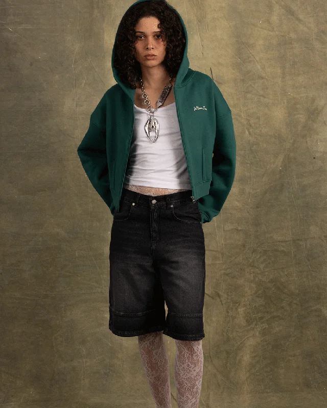 Fitted SweatshirtsGreen Cropped Oversized Zip-Up Hoodie