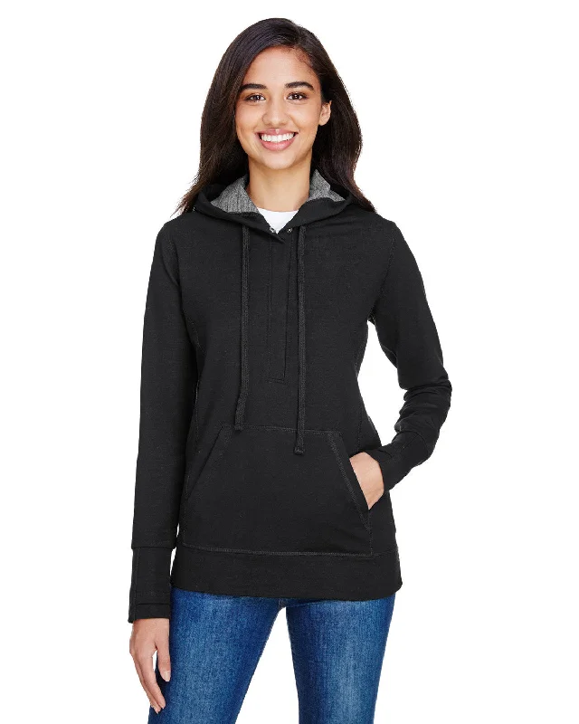 Velour SweatshirtsJ America JA8431 Ladies' Omega Stretch Snap-Placket Hooded Sweatshirt